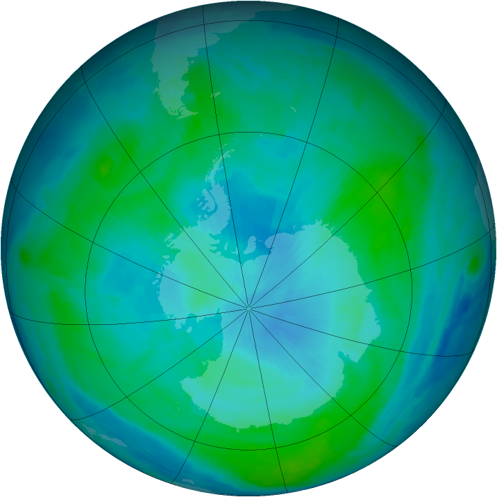 Antarctic ozone map for 14 February 1997
